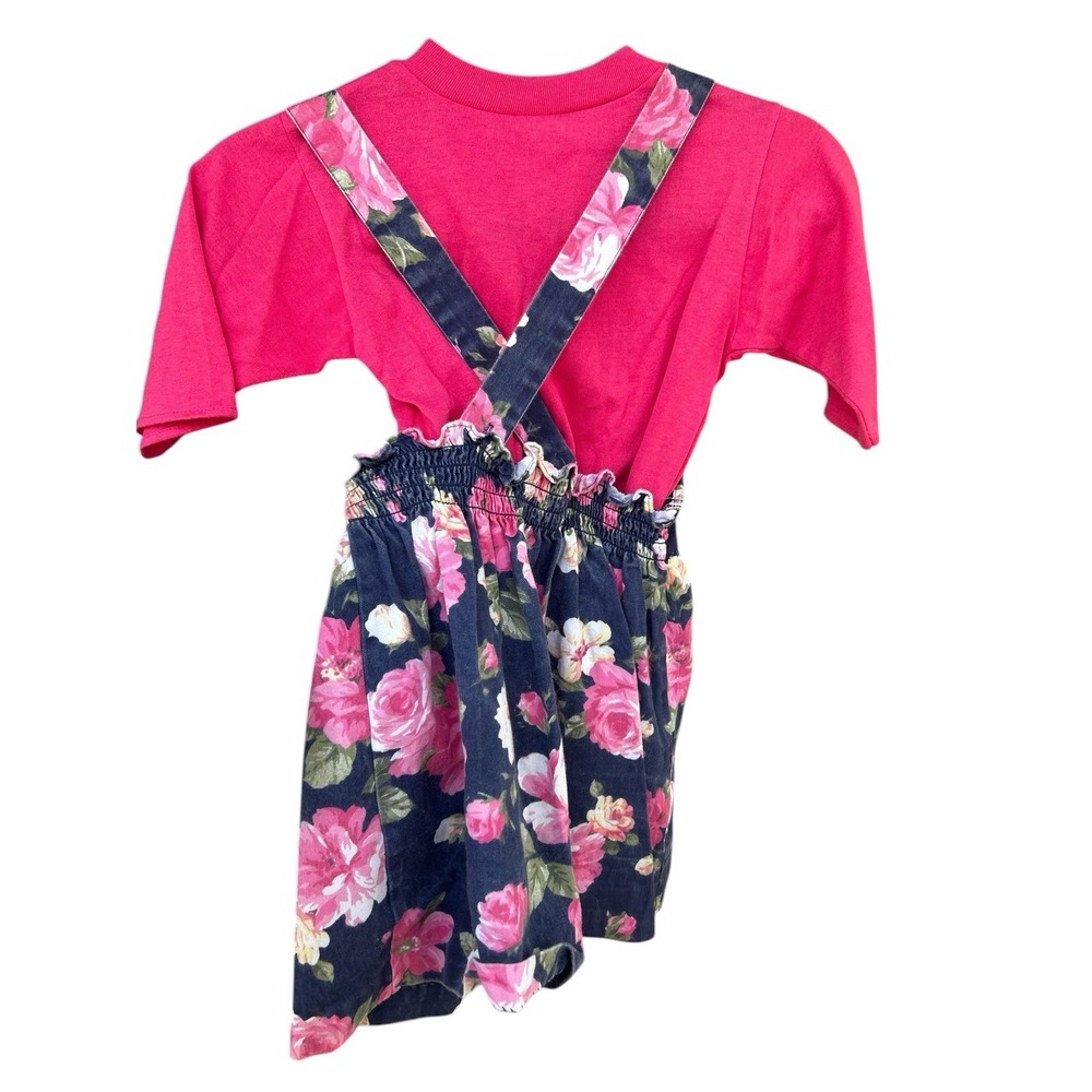 Vintage 90s Floral Two Piece Girls Suspender Skirt Dress Sz 6 Stephanie Tanner - Picture 5 of 5